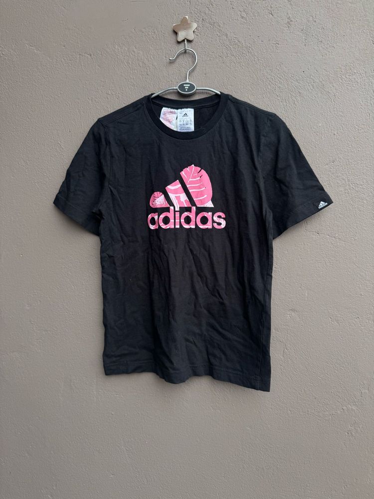 Adidas Black T-Shirt with Pink Logo