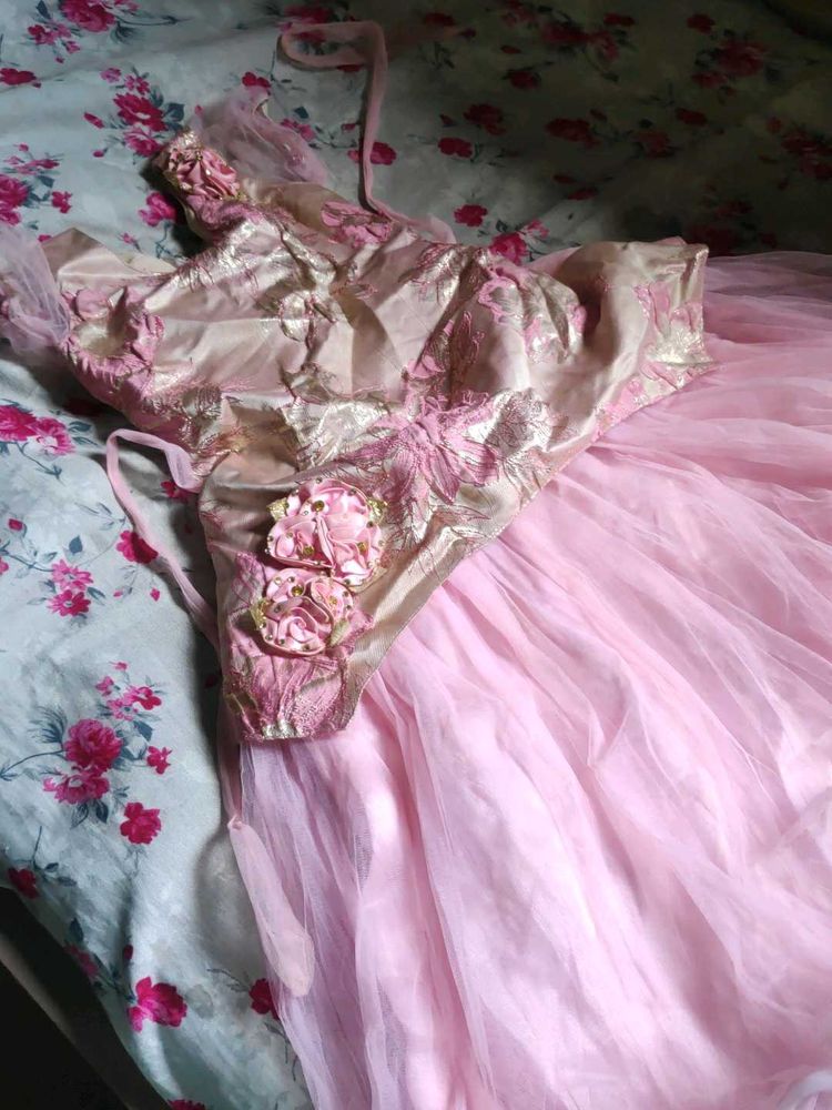 Pink Brocade &amp; Tulle Lehenga Choli