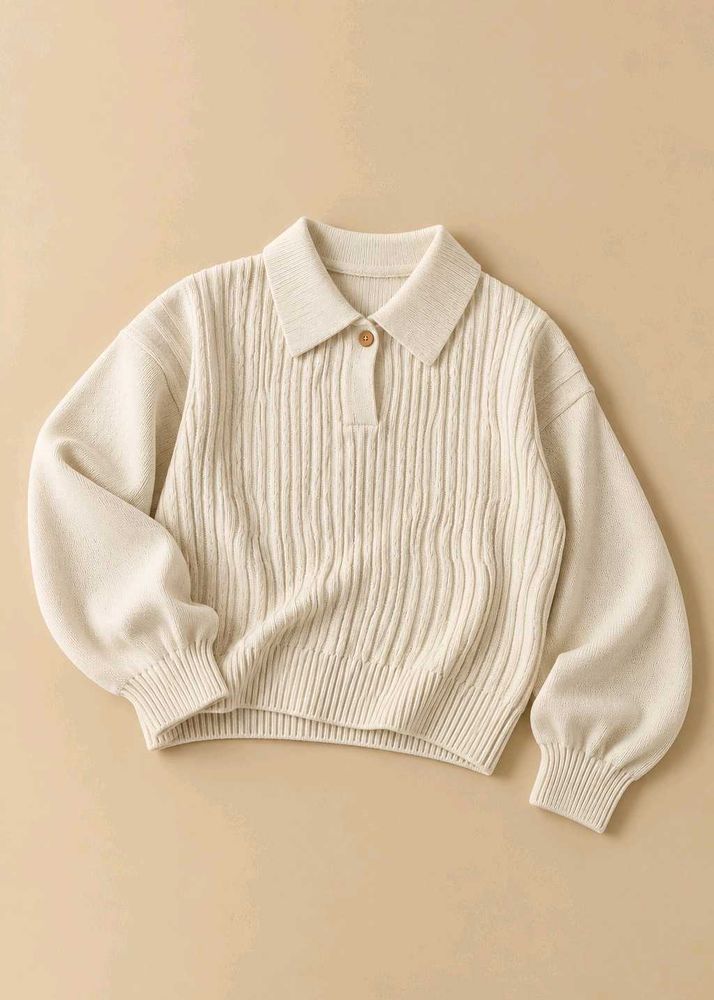 CREAM KNIT POLO SWEATER