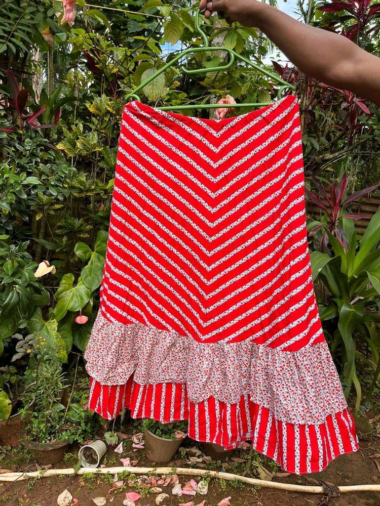 Bohemian Red &amp; White Striped Maxi Skirt
