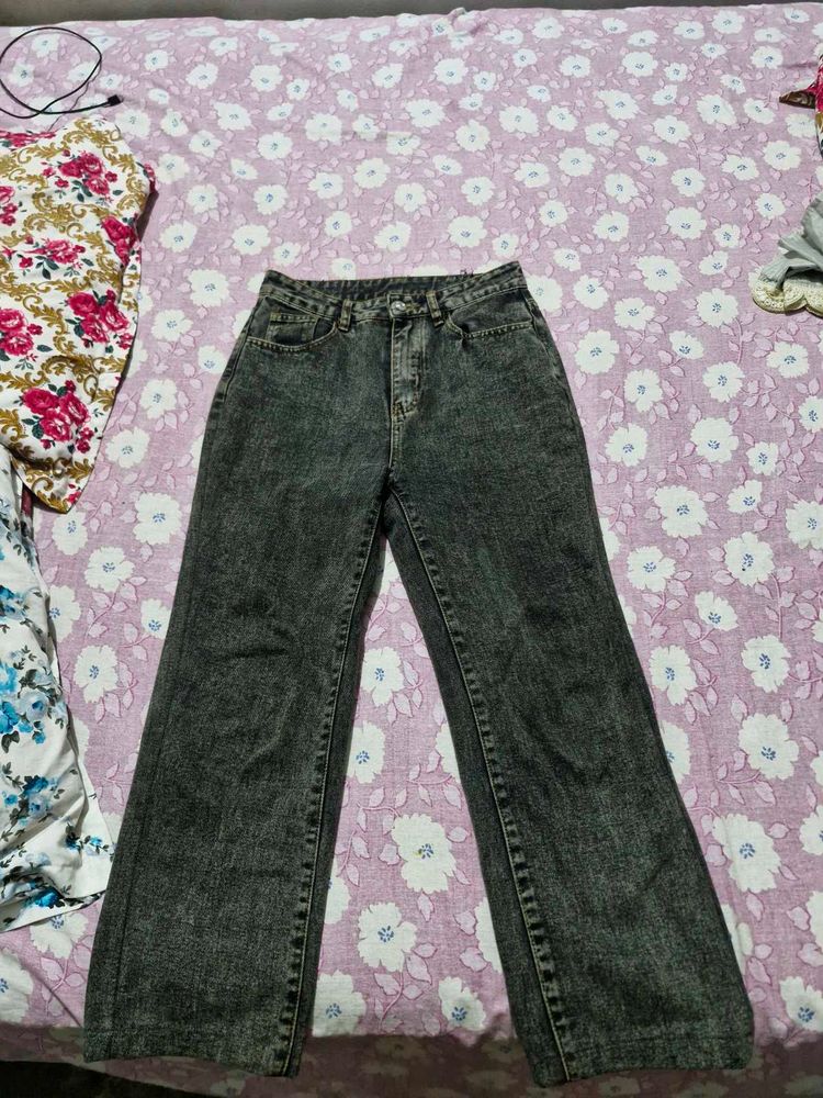 Stylish Washed black Wide-Leg Jeans