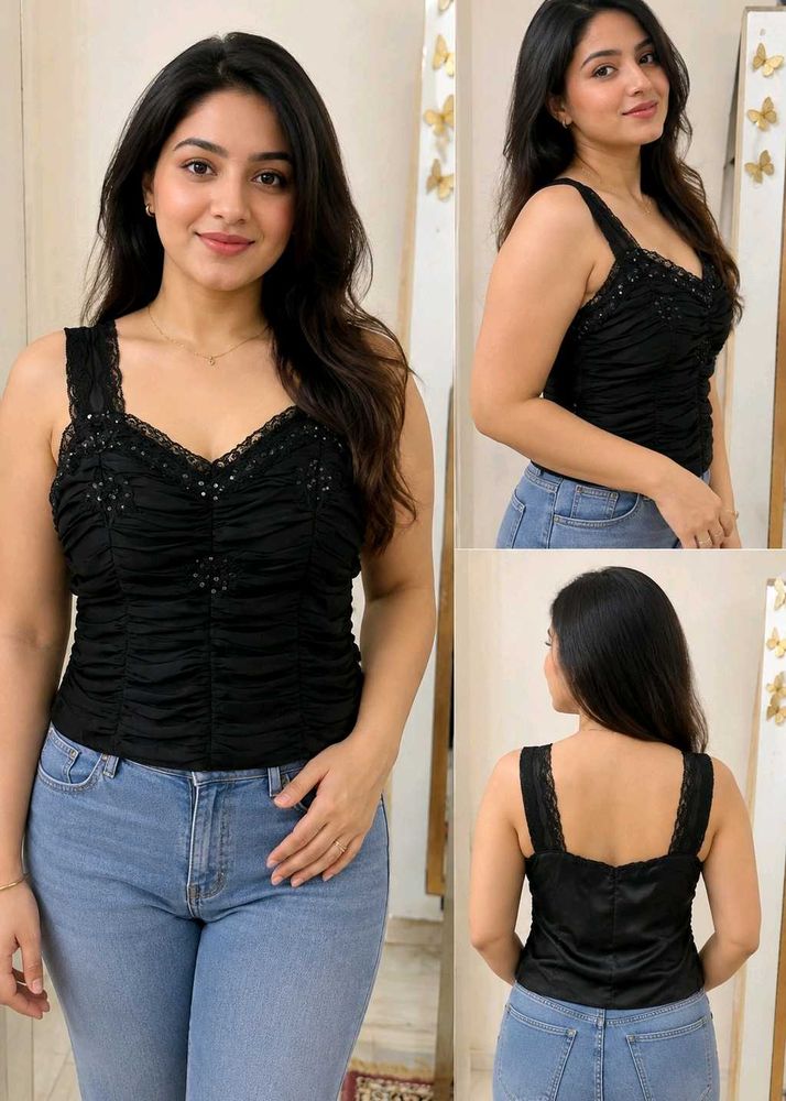 Chic Black Ruched Cami Top y2k