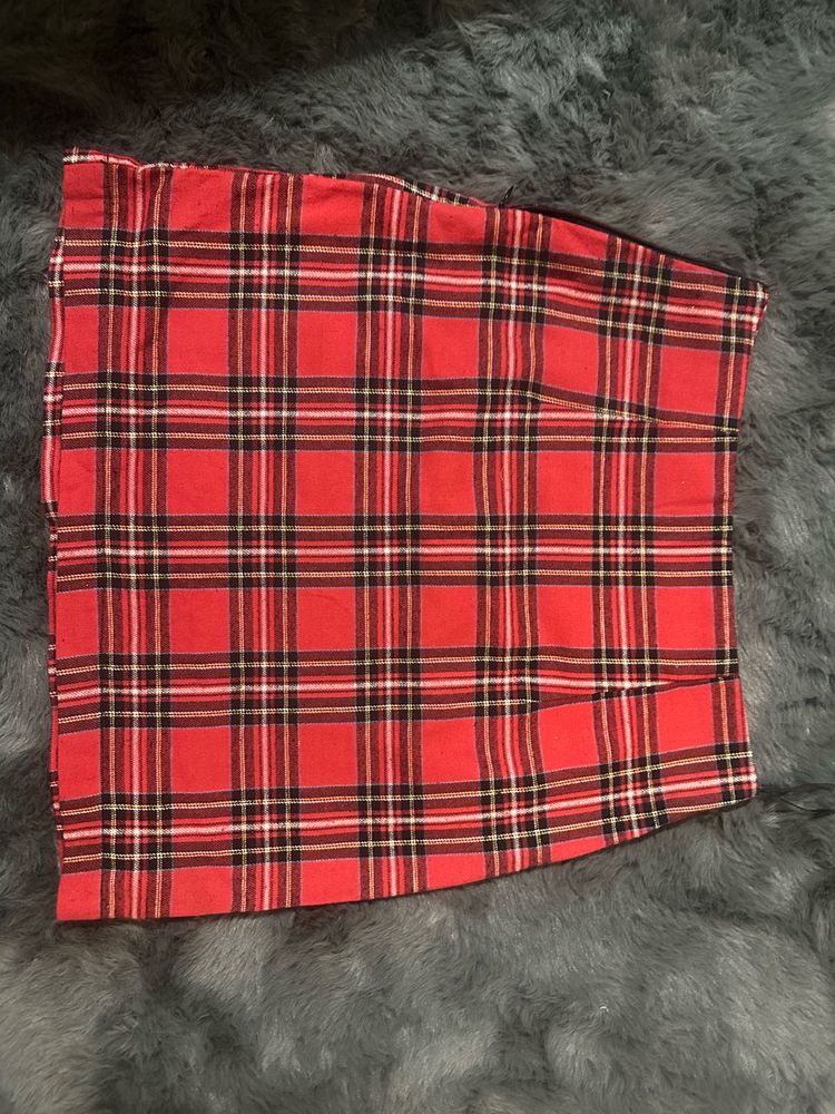Red punk Plaid Mini Skirt