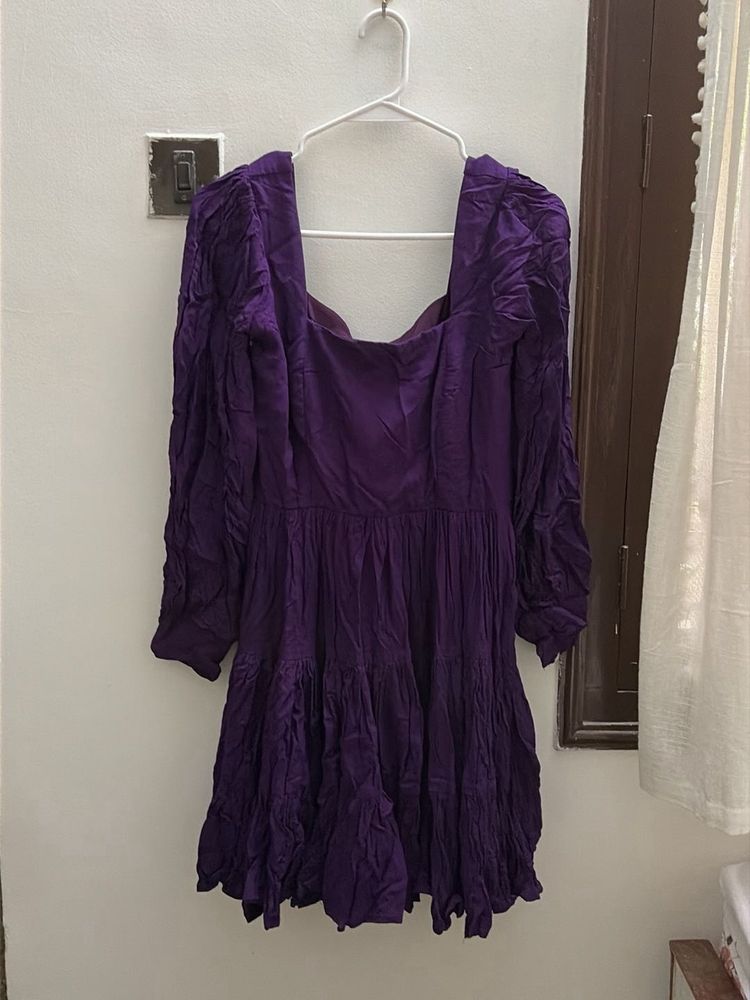 Purple Square Neck Tiered Dress