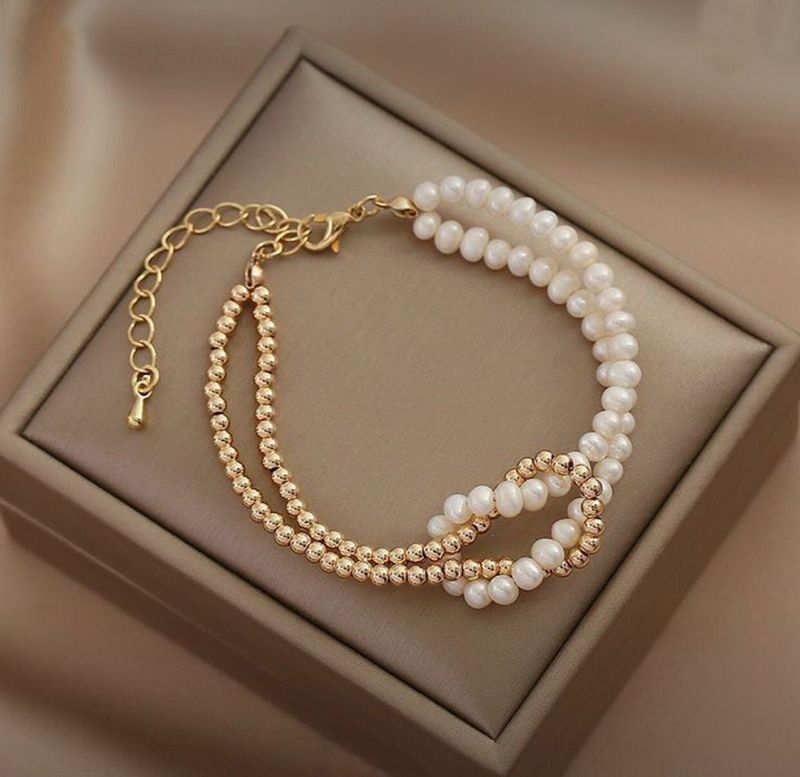 price dropElegant Pearl &amp; Gold Beaded Bracelet
