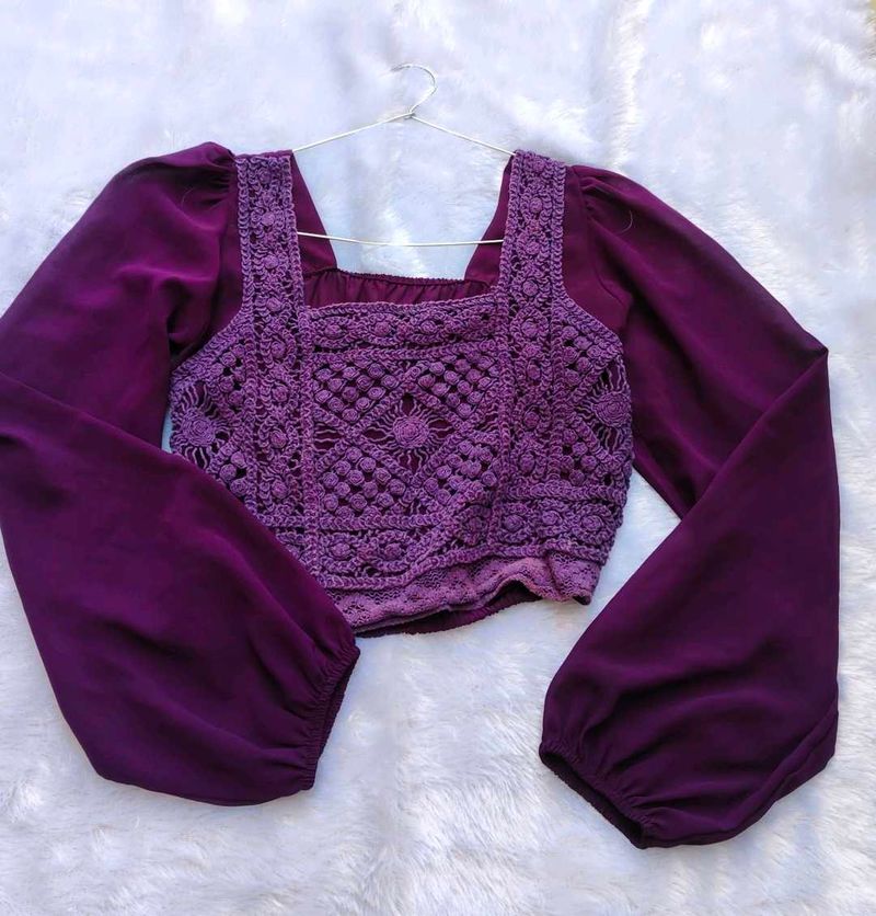 Boho Crochet Puff Sleeve Top