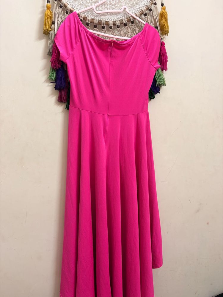Vibrant Pink Off-Shoulder Maxi Dress
