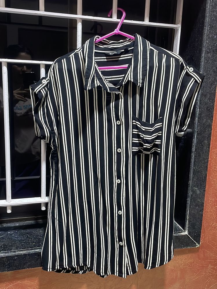 Black Shirt Cum Top With White Strips, Super Dashi