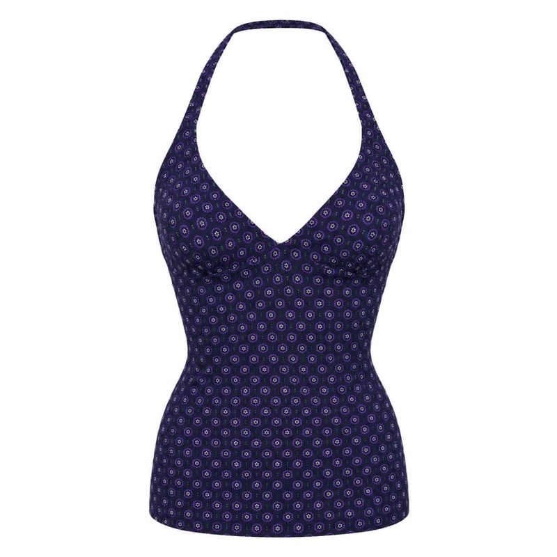 Retro Print Halter Bikini Top