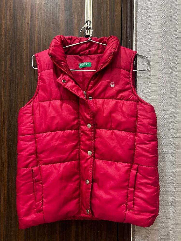 Hot Pink Puffer Jacket - Benetton (Size : S)