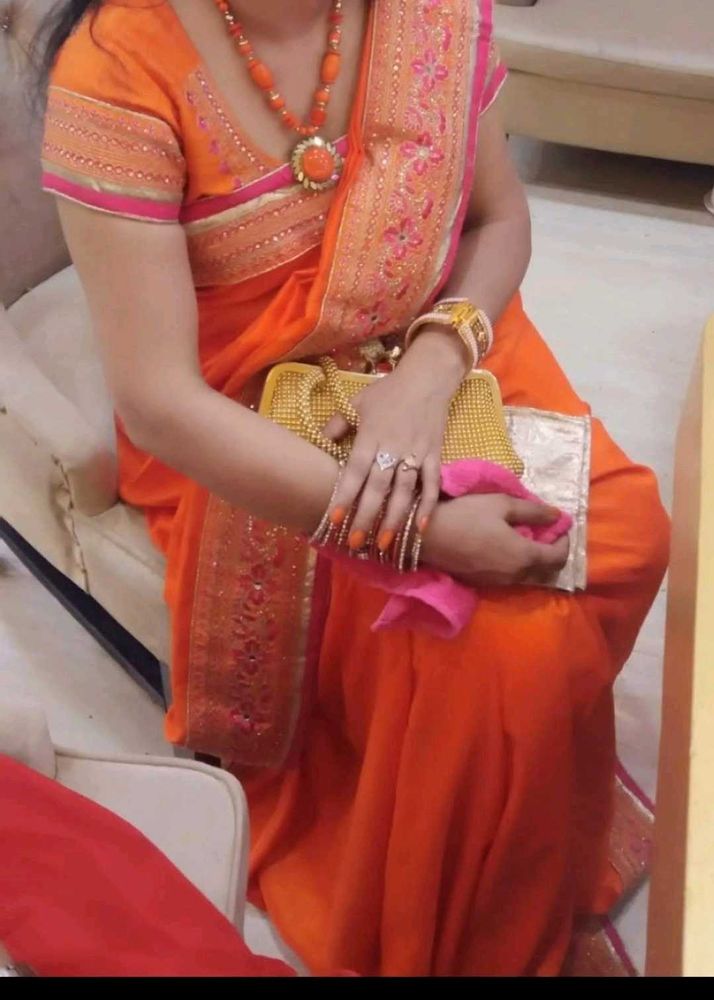Orange Embroidered Saree