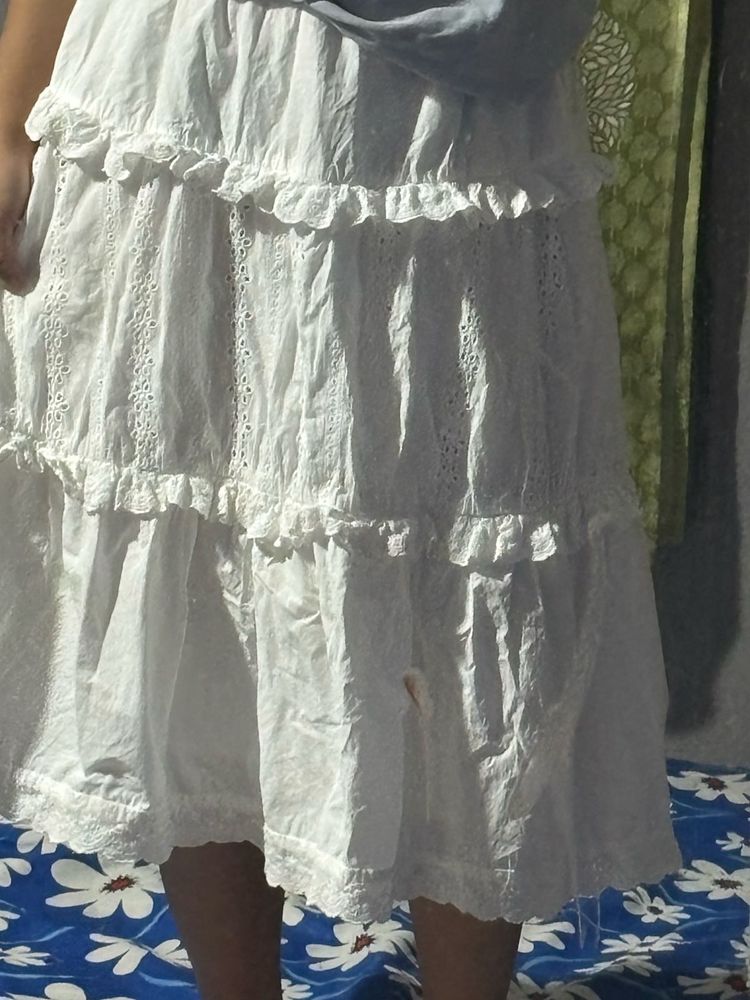 Tiered White Eyelet Skirt