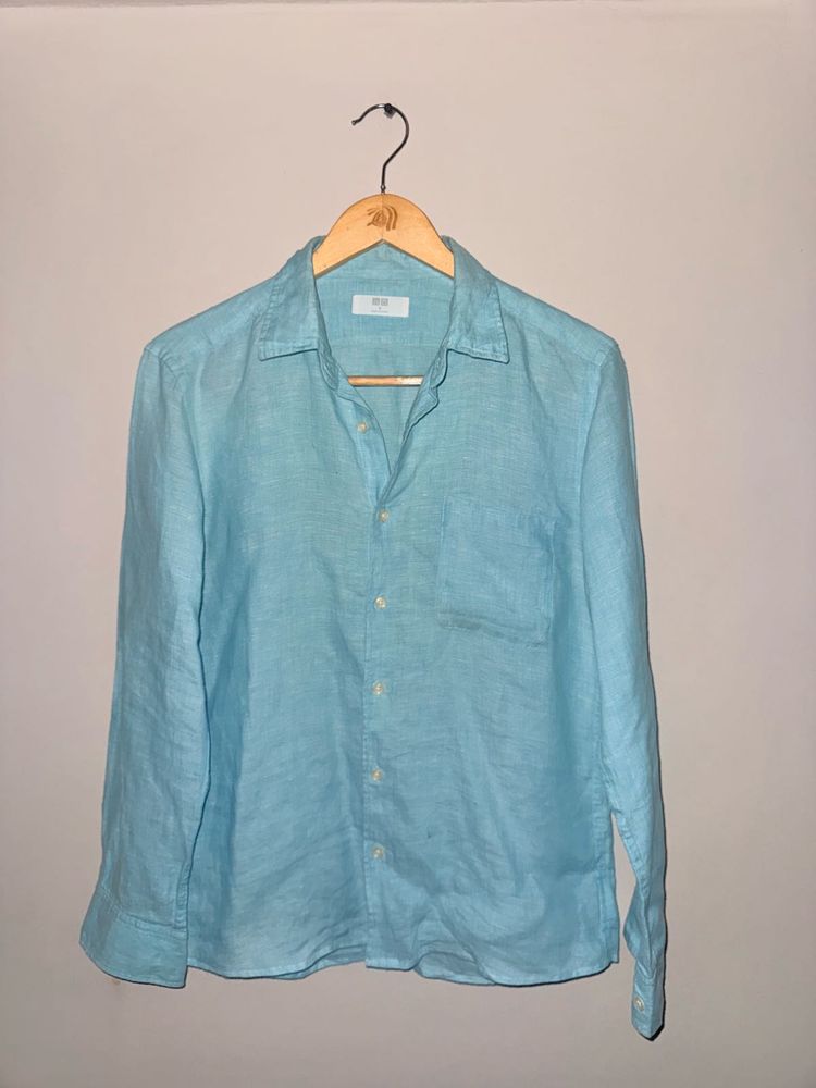 Uniqlo 100% Linen Ocean Blue Shirt