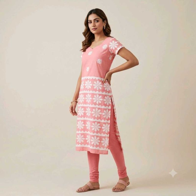 Charming Pink Kurta Set with Floral Print