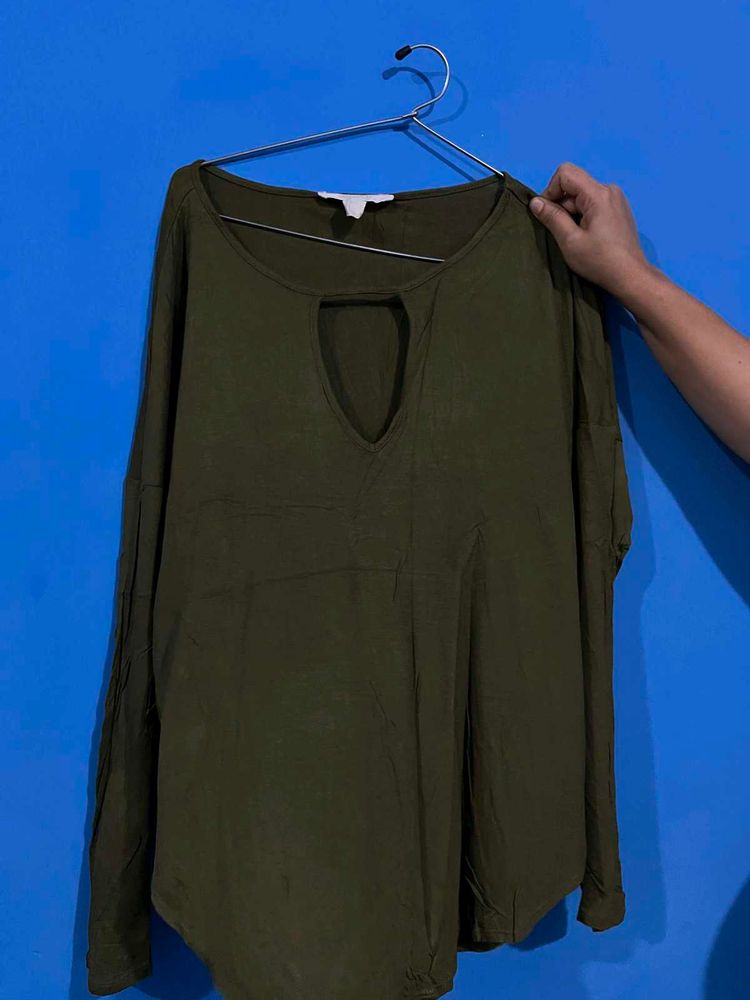 Olive Green Keyhole Neck Top