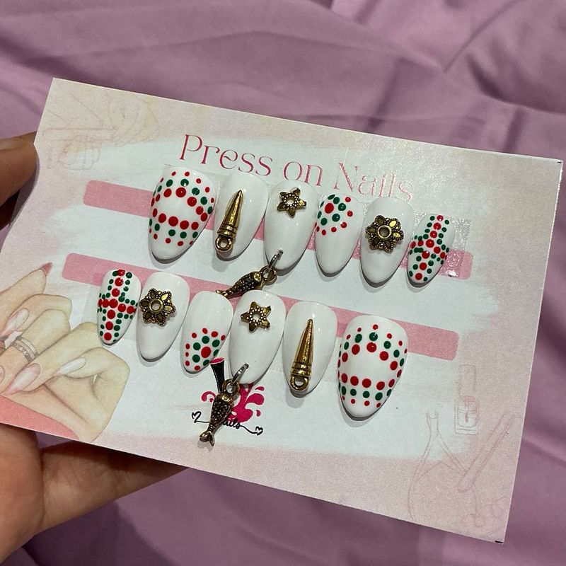 Navratri Press on Nails - Festive Dots &amp; Charms, c