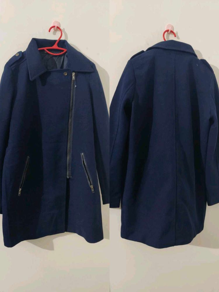 Navy Blue Asymmetrical Zipper Coat 35-36 bust