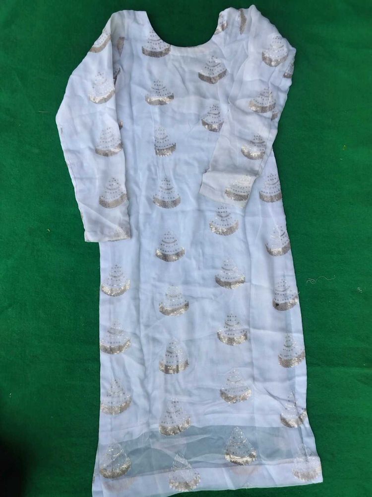 Elegant White Kurta with Gold Print