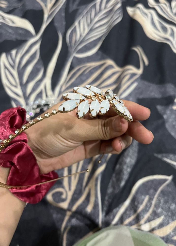 Stunning White Stone hair band with floral hairban