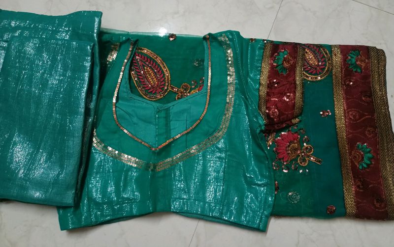 Elegant Saree With Stitched Blouse &amp; Chaniya
