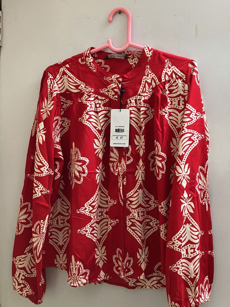 Red Printed Long Sleeve Top
