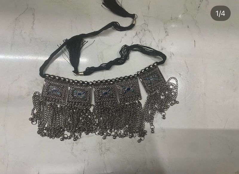 Boho Oxidized Silver Choker Necklace