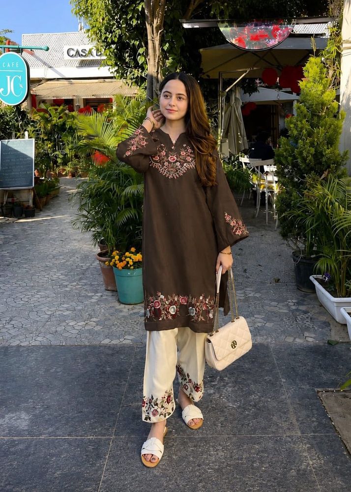 Brown Embroidered Co-Ord Set