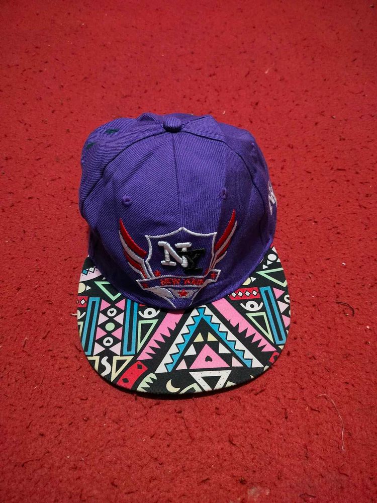 Purple Snapback Cap with Tribal Print Brim