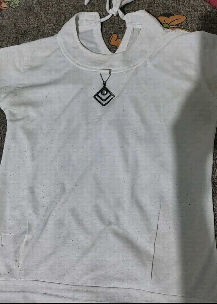 White Casual Top with Pendant
