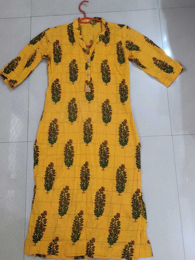 Yellow Floral Print Kurta