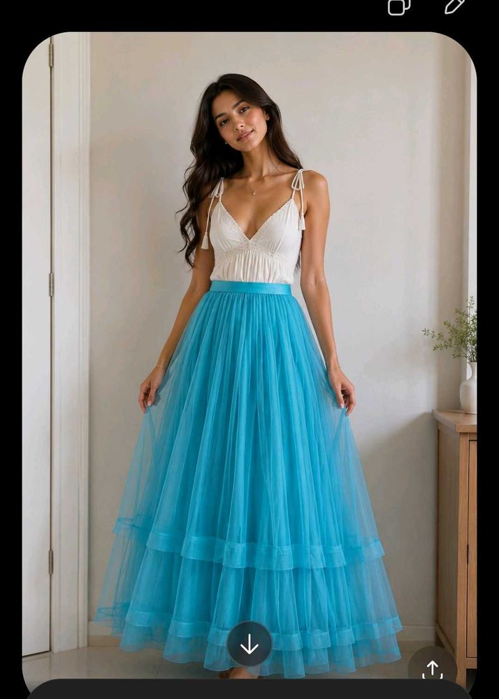 Teal Tulle Ethnic Skirt or chaniya