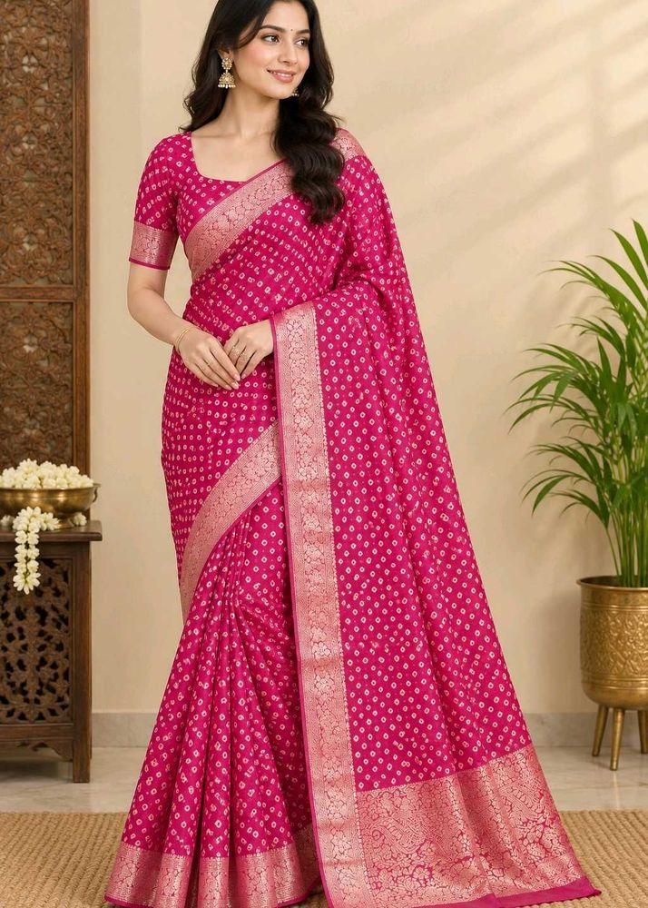 Vibrant Pink Bandhani Silk Saree