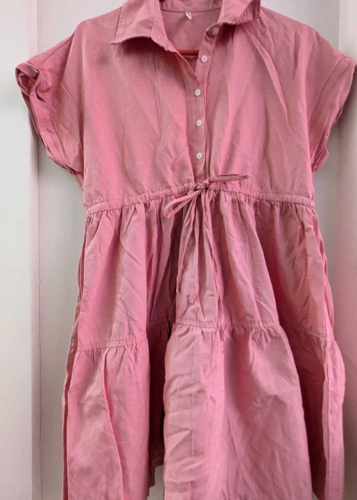 Pink Tiered Shirt Dress