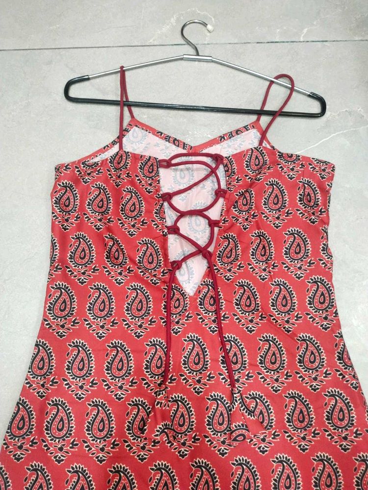Corset Red Paisley Print Lace-Up Dress