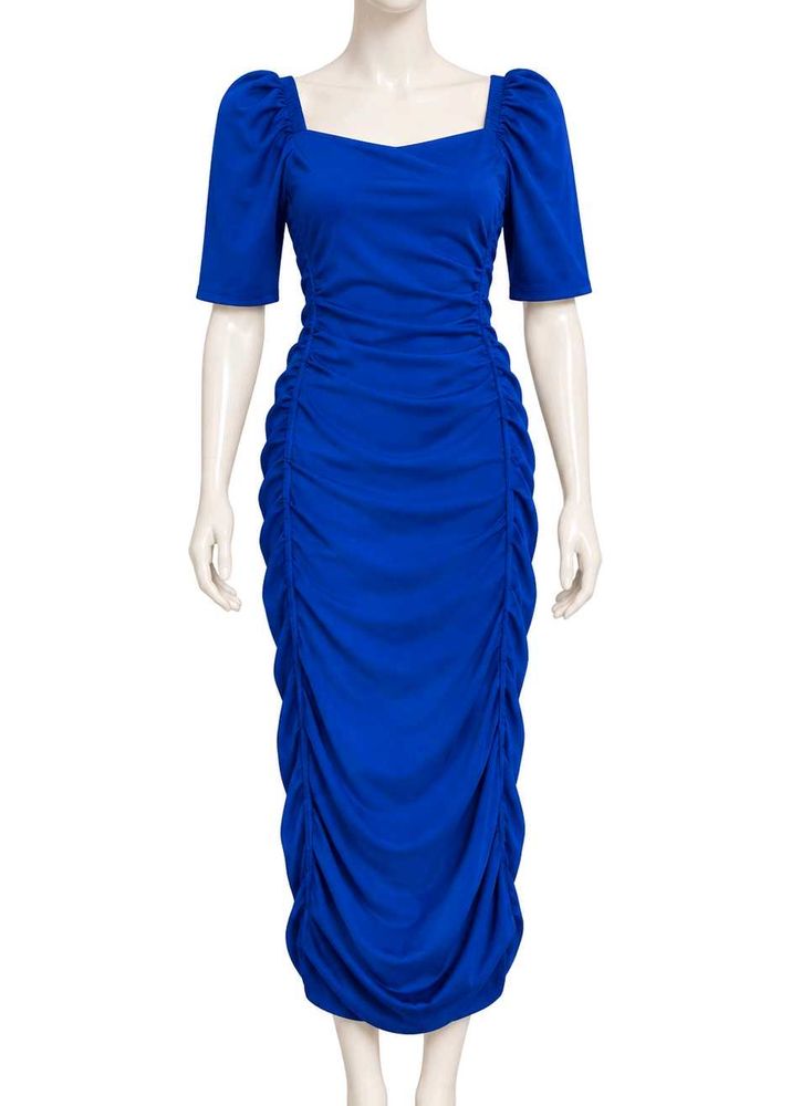 Royal Blue Ruched Midi Dress