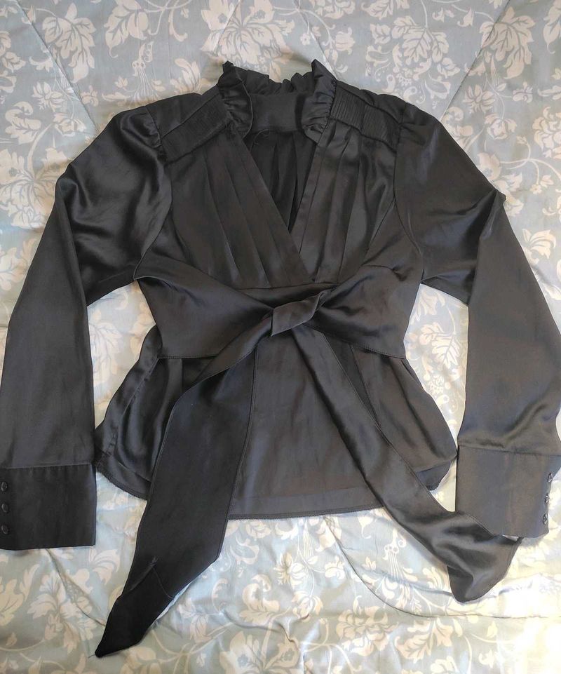 Elegant Black Satin Wrap Top