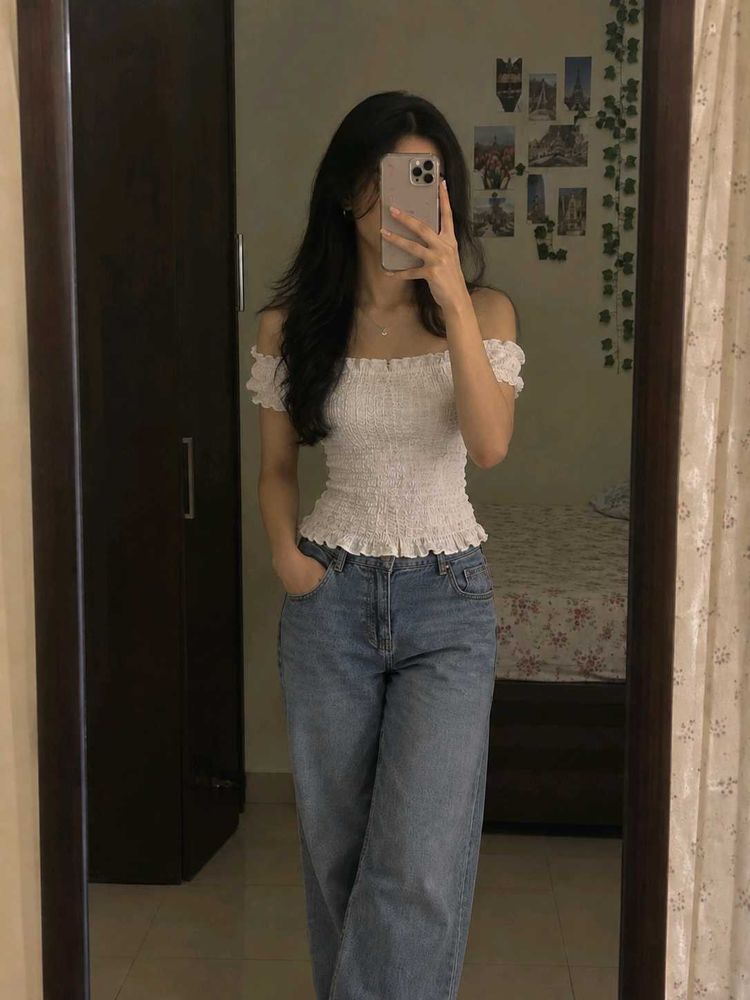 White Smocked Off-Shoulder Top