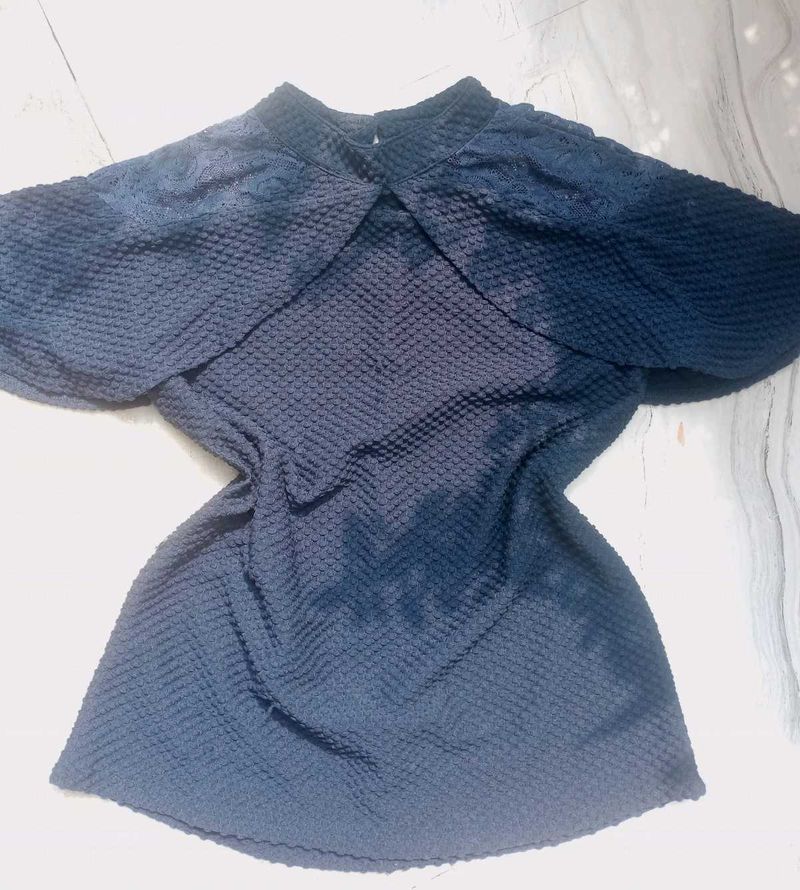 Stylish Textured Navy Blue Top