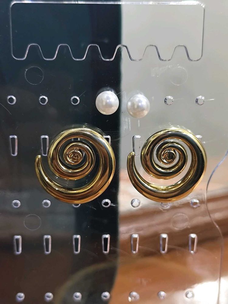 Gold Spiral studs &amp; Pearl Earrings