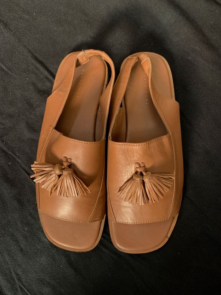 Nappa Dori Handcrafted Tan Leather Tassel Sandals