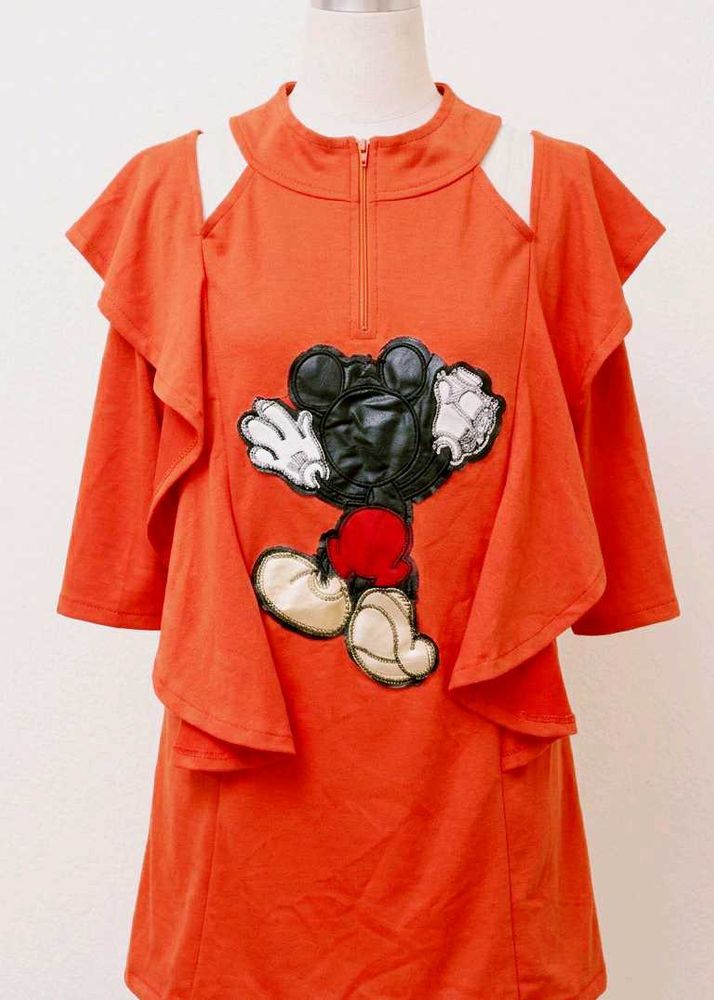 Cute Mickey Mouse Orange Ruffle Top