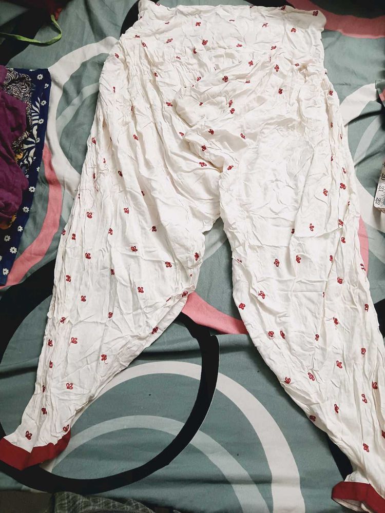 White Ethnic Salwar only with Red Print