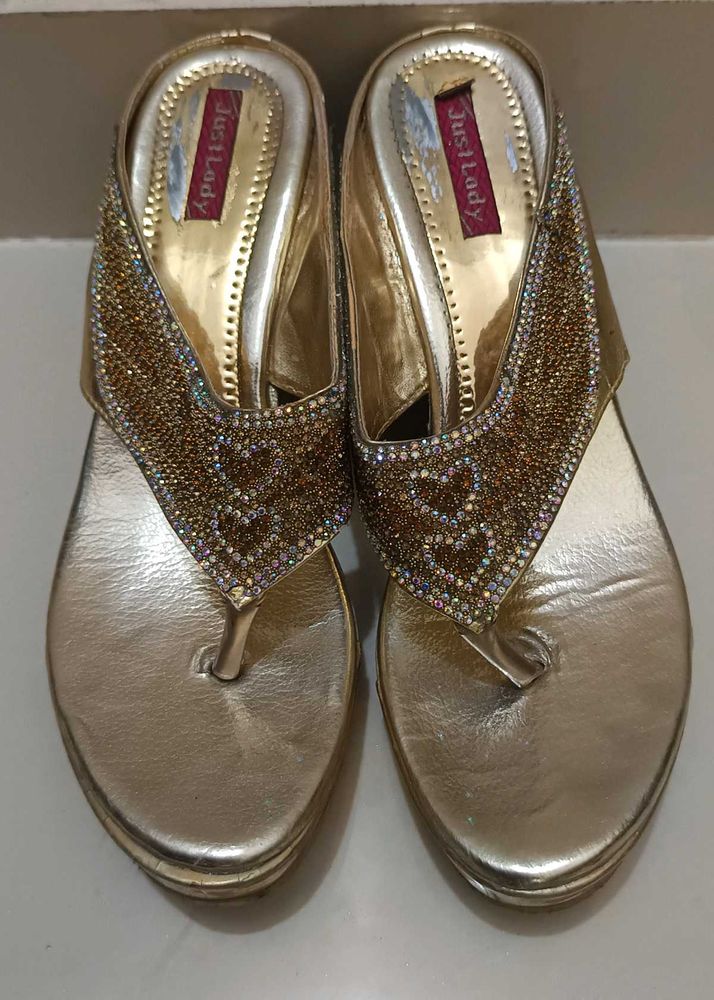 Sparkling Gold Wedge Sandals
