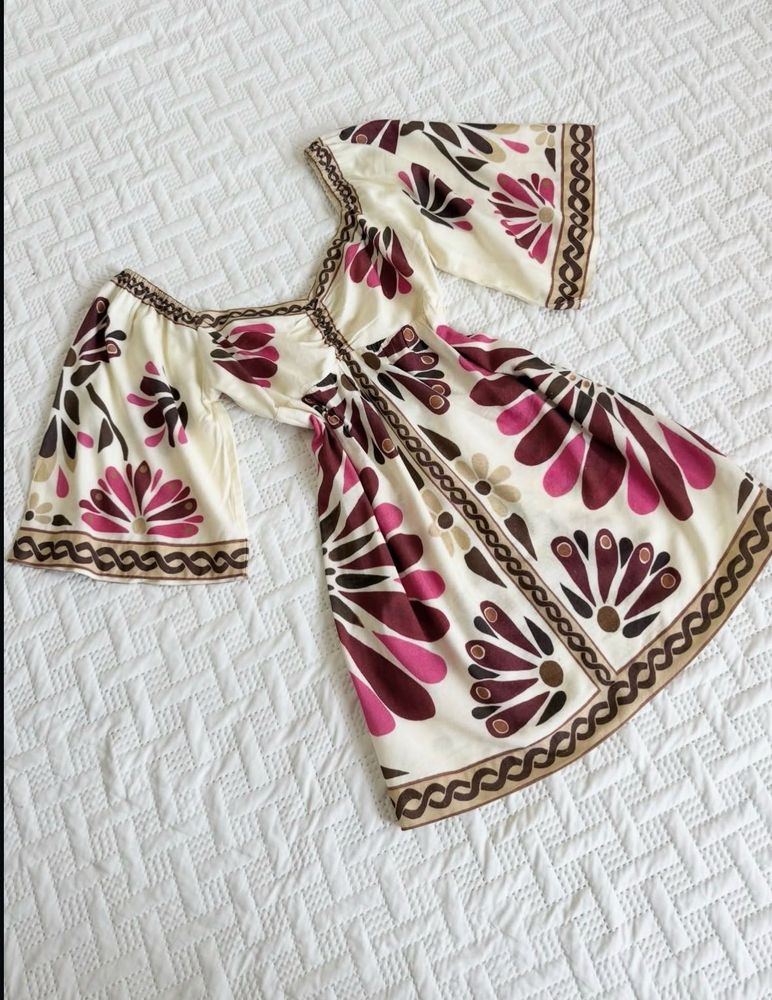 Boho Floral Print Bell Sleeve Mini Dress