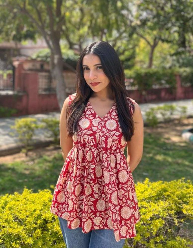 Red Floral Print Kurta