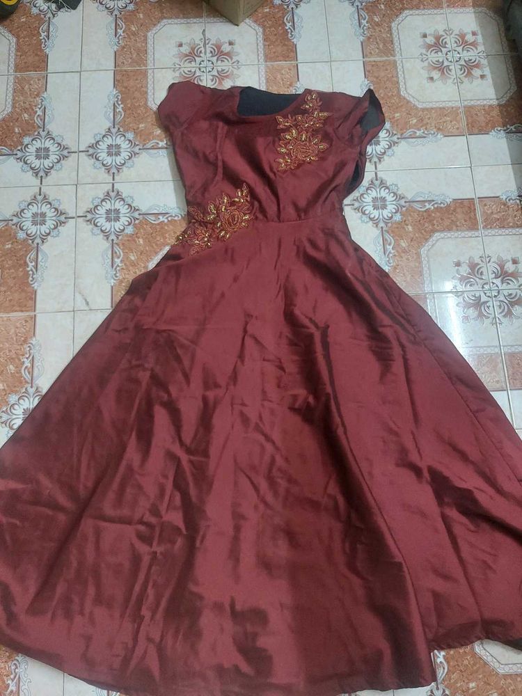 Burgundy Dress with Embroidery