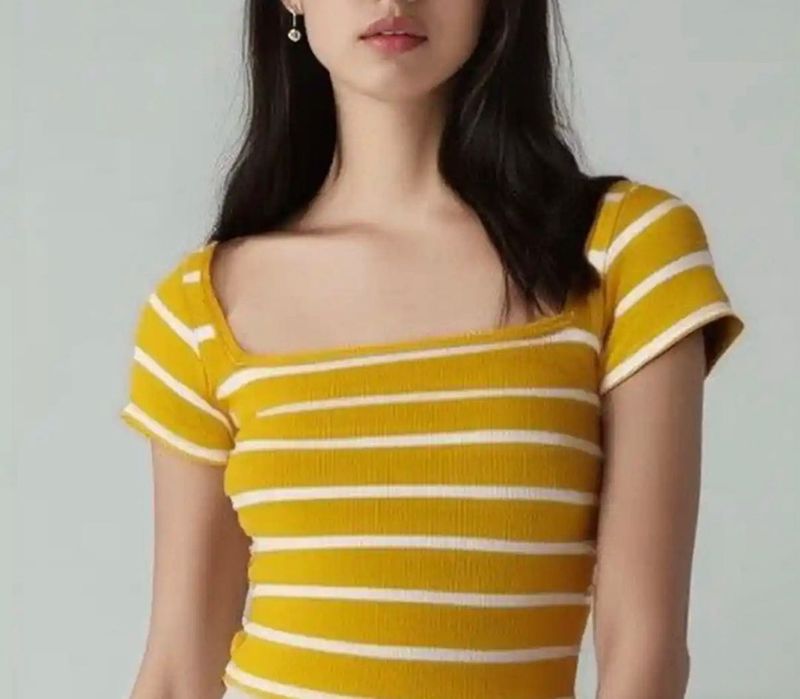 Striped Cropped Square Neck Top