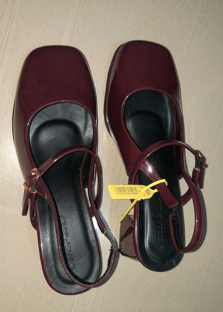 Chic Maroon Patent Block Heels