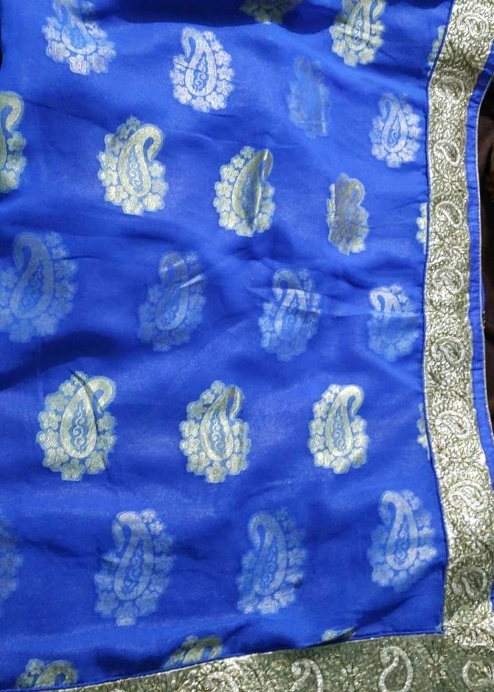Royal Blue Saree with Gold Paisley Print
