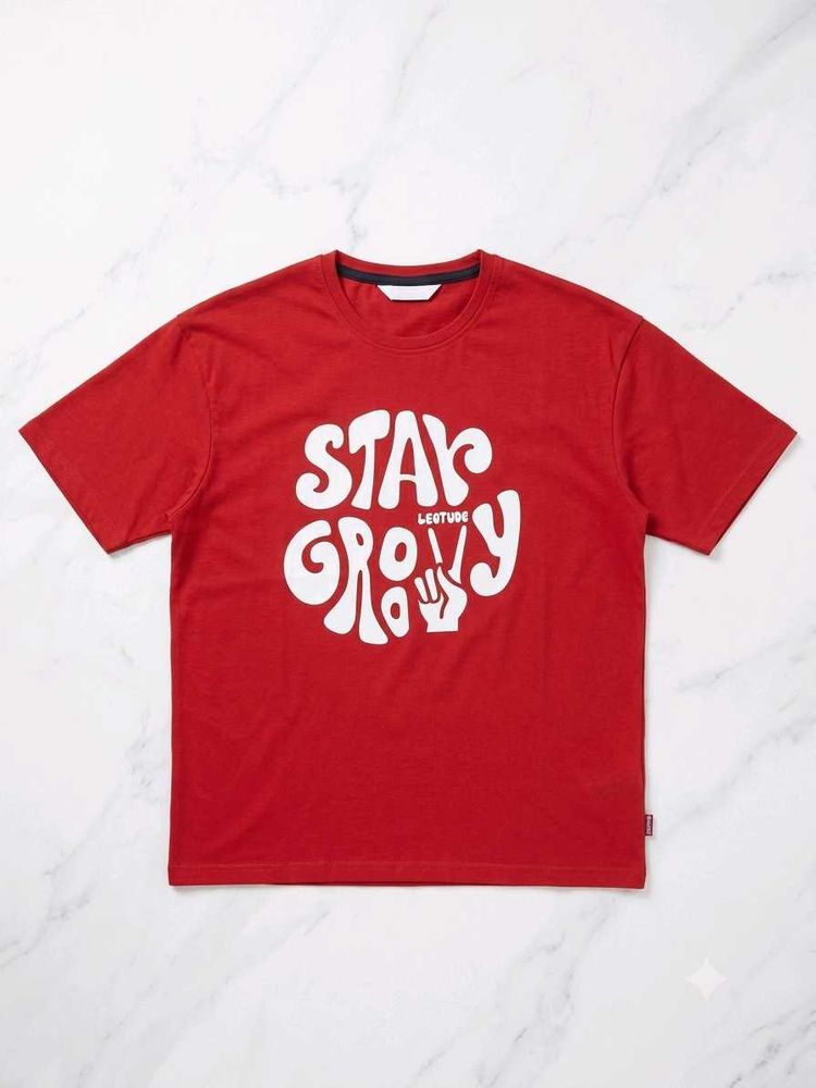 Red "Stay Groovy" Graphic Tee